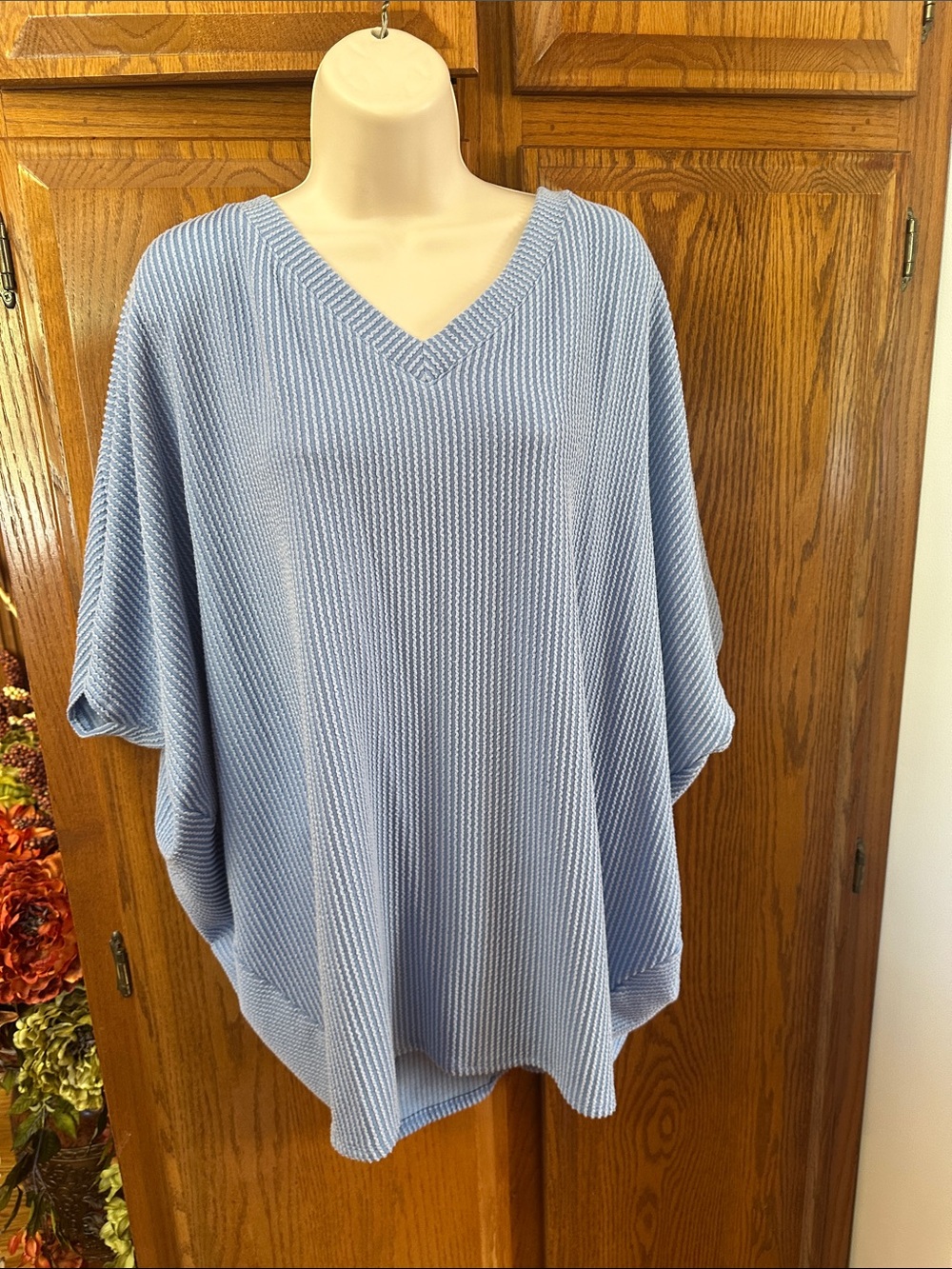 Zenana Outfitters Light Blue V-Neck Ribbed Knit Tunic